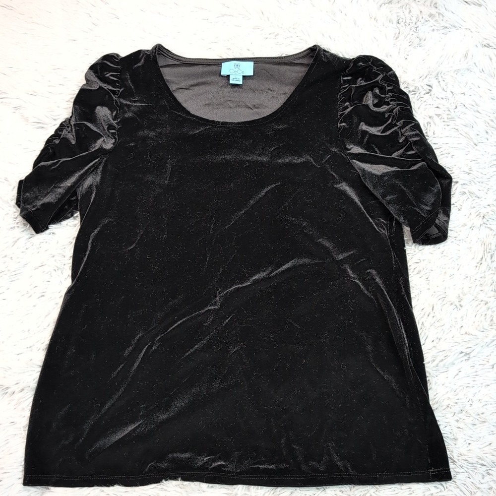 CeCe Shirt Womens L Black Blouse Career Evening Soft Casual Comfort Preppy
